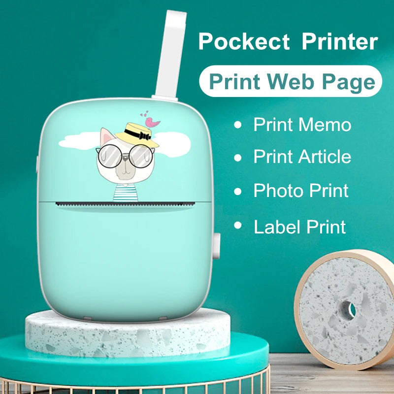 Portable Mini Impresora Printer Wireless Thermal Pocket Printer Self-adhesive Stickers Paper for Android IOS